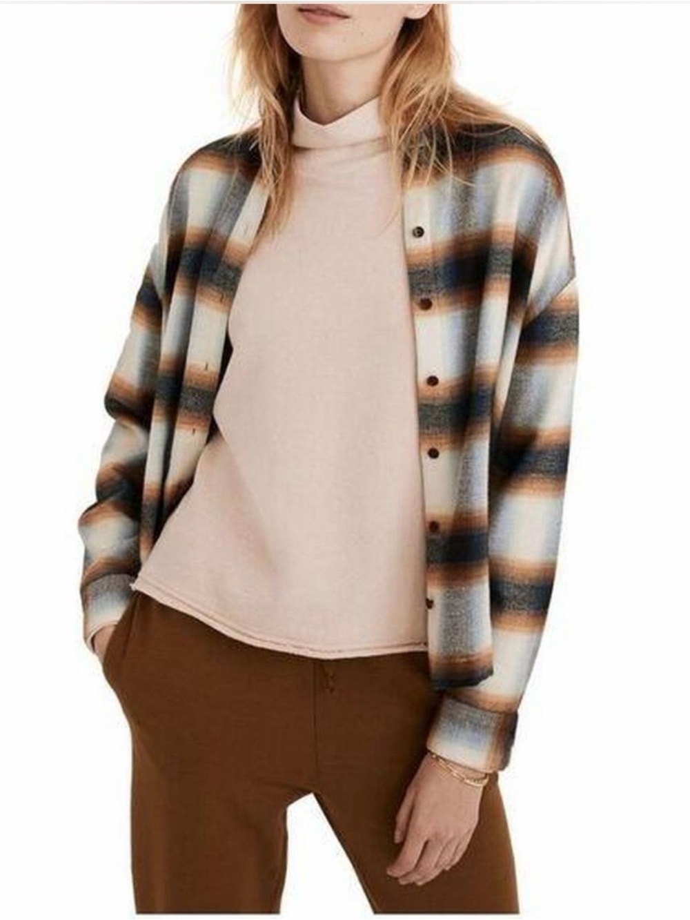 Madewell Blue, Tan & Cream Plaid Button-Down Shirt
